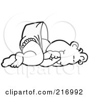 Poster, Art Print Of Happy Outlined Baby In A Diaper Sucking His Thumb And Laying Down