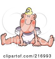 Poster, Art Print Of Happy Blond Baby Sitting In A Large Diaper