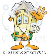 Royalty Free RF Clipart Illustration Of A Home Mascot Character Scrubbing Itself With A Brush by Mascot Junction #COLLC217015-0015