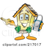 Home Mascot Character Holding A Lock And Key