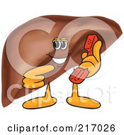 Royalty Free RF Clipart Illustration Of A Liver Mascot Character Holding A Phone