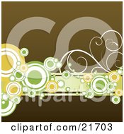 Clipart Picture Illustration Of Yellow White And Green Circles And Vines Over A Brown Background