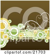 Poster, Art Print Of Yellow White And Green Circles And Vines Over A Brown Background