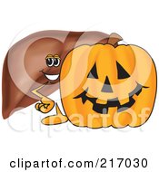 Liver Mascot Character With A Halloween Pumpkin