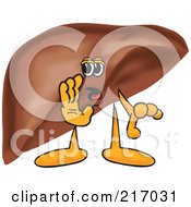 Royalty Free RF Clipart Illustration Of A Liver Mascot Character Whispering by Mascot Junction