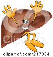 Royalty Free RF Clipart Illustration Of A Liver Mascot Character Jumping by Mascot Junction