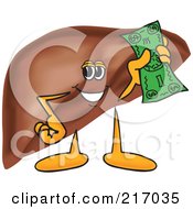 Liver Mascot Character Holding Cash