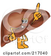 Royalty Free RF Clipart Illustration Of A Liver Mascot Character Pointing Upwards by Mascot Junction