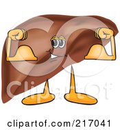 Royalty Free RF Clipart Illustration Of A Liver Mascot Character Flexing by Mascot Junction