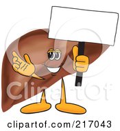 Liver Mascot Character Holding A Small Blank Sign