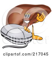 Royalty Free RF Clipart Illustration Of A Liver Mascot Character By A Computer Mouse by Mascot Junction