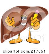 Liver Mascot Character Holding A Pencil