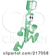 Poster, Art Print Of Green Toothbrush Character Mascot Running