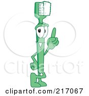 Royalty Free RF Clipart Illustration Of A Green Toothbrush Character Mascot Pointing Upwards by Mascot Junction