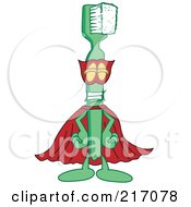 Royalty Free RF Clipart Illustration Of A Green Toothbrush Character Mascot Super Hero by Mascot Junction