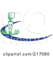 Poster, Art Print Of Green Toothbrush Character Logo Mascot With A Blue Dash