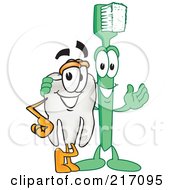 Royalty Free RF Clipart Illustration Of Green Toothbrush And Tooth Character Mascots by Mascot Junction