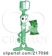 Poster, Art Print Of Green Toothbrush Character Mascot Holding Cash