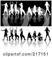 Poster, Art Print Of Digital Collage Of Black And White Silhouetted Dancing Women On Reflective Backgrounds - 2