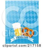 Poster, Art Print Of Blue Diamond Oktoberfest Background With Beer And A Soft Pretzel
