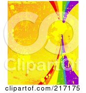Poster, Art Print Of Rainbow On A Grungy Splattered And Scratched Orange Background