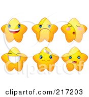 Royalty Free RF Clipart Illustration Of A Digital Collage Of Cute Yellow Star Characters by Pushkin