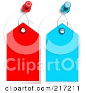 Poster, Art Print Of Digital Collage Of Tacks Holding Up Red And Blue Tags