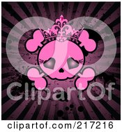 Poster, Art Print Of Grungy Pink Female Skull On A Dark Splattered Burst Background