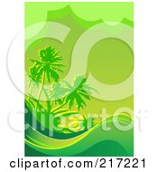 Poster, Art Print Of Green Tropical Background Of Waves And Palm Trees