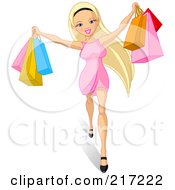 Poster, Art Print Of Young Blond Woman Holding Up Shopping Bags