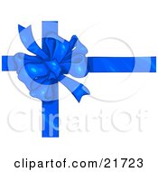 Poster, Art Print Of Birthday Christmas Or Anniversary Gift Wrapped In White With A Blue Bow And Ribbon