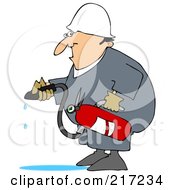 Poster, Art Print Of Caucasian Worker Man In A Puddle Of Water After Using A Fire Extinguisher