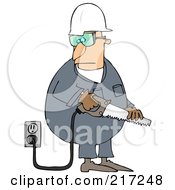 Poster, Art Print Of Caucasian Worker Man Holding A Power Saw