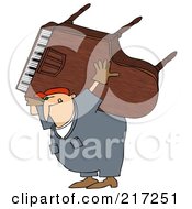 Caucasian Worker Man Carrying A Piano On His Back