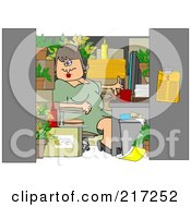 Chubby Woman Working In A Cluttered Cubicle