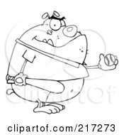 Royalty Free RF Clipart Illustration Of An Outlined Fat Bulldog Wearing A Shirt And Playing Baseball