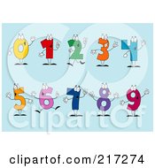 Poster, Art Print Of Digital Collage Of Colorful Number Characters On A Blue Background