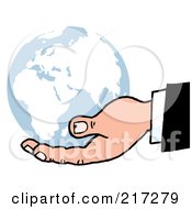 Poster, Art Print Of Caucasian Hand Holding A Blue Globe