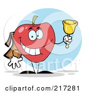 Poster, Art Print Of Happy School Apple Ringing A Bell