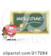 Poster, Art Print Of Red School Apple Ringing A Bell By A Welcome Chalk Board