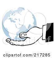 Poster, Art Print Of Black And White Hand Holding A Blue Globe