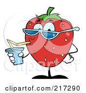 Poster, Art Print Of Thirsty Strawberry Drinking Juice And Wearing Shades