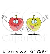 Royalty Free RF Clipart Illustration Of Two Apple Characters Waving