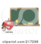 Poster, Art Print Of School Apple Ringing A Bell By A Chalk Board