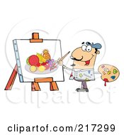 Poster, Art Print Of Man Painting A Still Life Of Fruit On Canvas