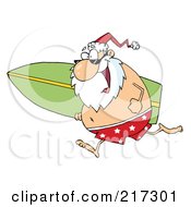 Poster, Art Print Of Santa In Shorts Running With A Surfboard