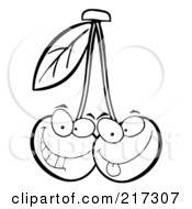 Royalty Free RF Clipart Illustration Of Two Outlined Cherry Characters Making Faces