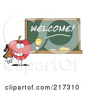 Poster, Art Print Of School Apple Ringing A Bell By A Welcome Chalk Board