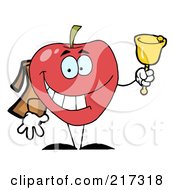 Poster, Art Print Of Happy Red School Apple Ringing A Bell