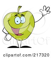 Friendly Green Apple Character Waving